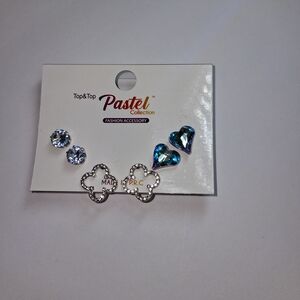 Silver and Blue Heart Earrings Set